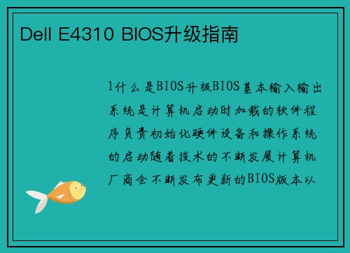 Dell E4310 BIOS升级指南