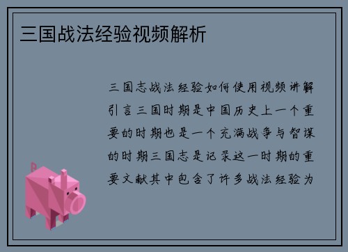 三国战法经验视频解析